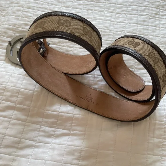 ❌SOLD❌💯Authentic Gucci Canvas Leather Silver Interlocking Buckle belt size 38 - Picture 12 of 15